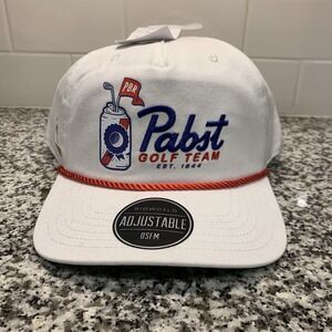 Pabst Golf Team Snapback Hat White Adjustable Rope Cap PBR Beer Outdoors NEW